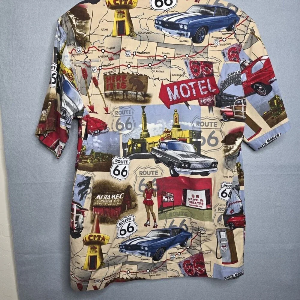 DAVID CAREY Originals Button Down Route 66 Size Medium Cotton Rayon